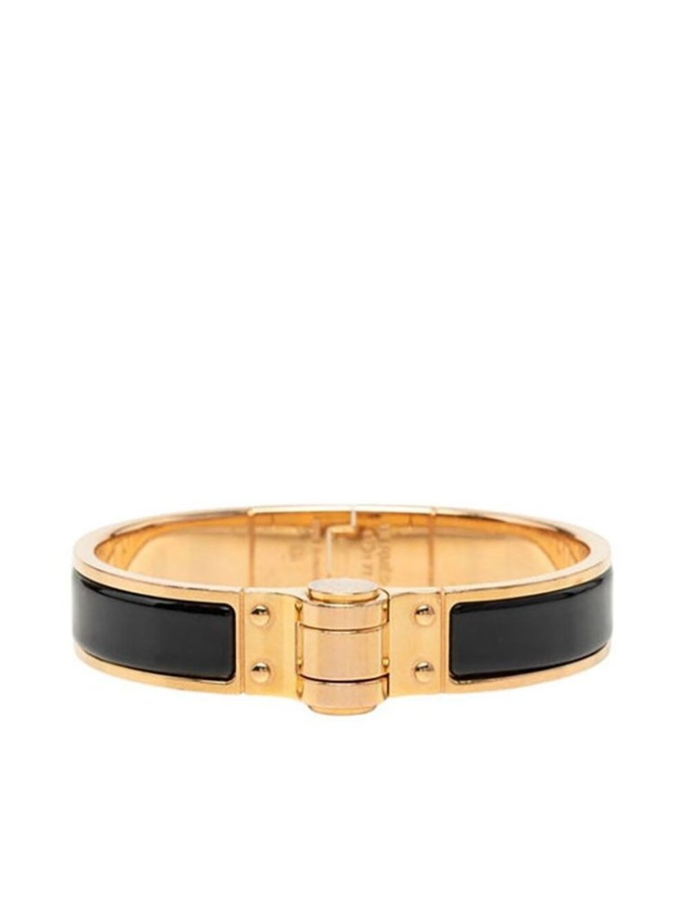 Hermes Charniere PM Bangle Bracelet Pink Gold Black Plated Enamel
